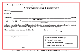 Michigan Acknowledgment Notarial Certificate Pad